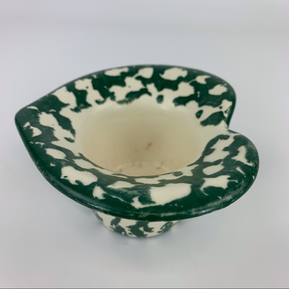2/$25 Heart Shaped Green and Off-White Ceramic Votive Candle Holder - Picture 3 of 15